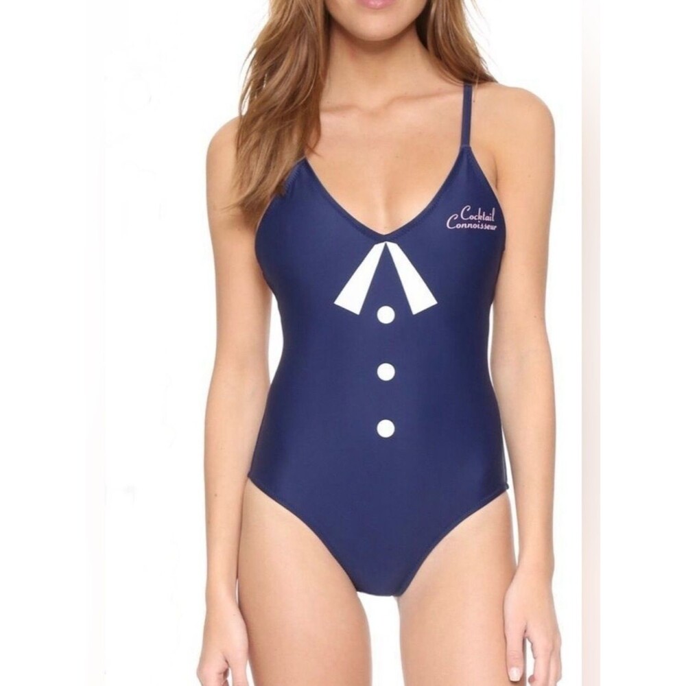 Wildfox Cocktail Connoisseur Swimsuit One Piece Sz Lg NWT Airplane Stewardess